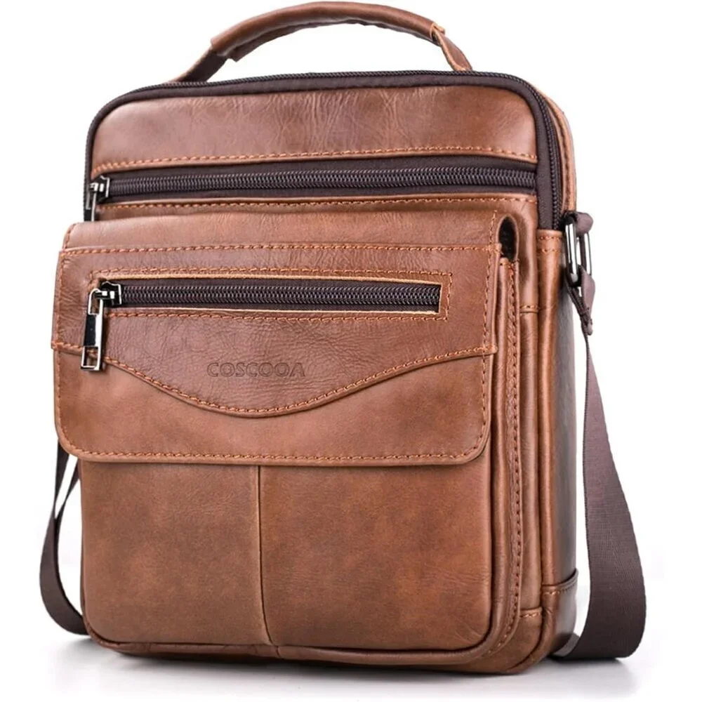 💫 Coscooa Leather Crossbody Bag Men Brown Messenger Satchel Travel Shoulder Bag